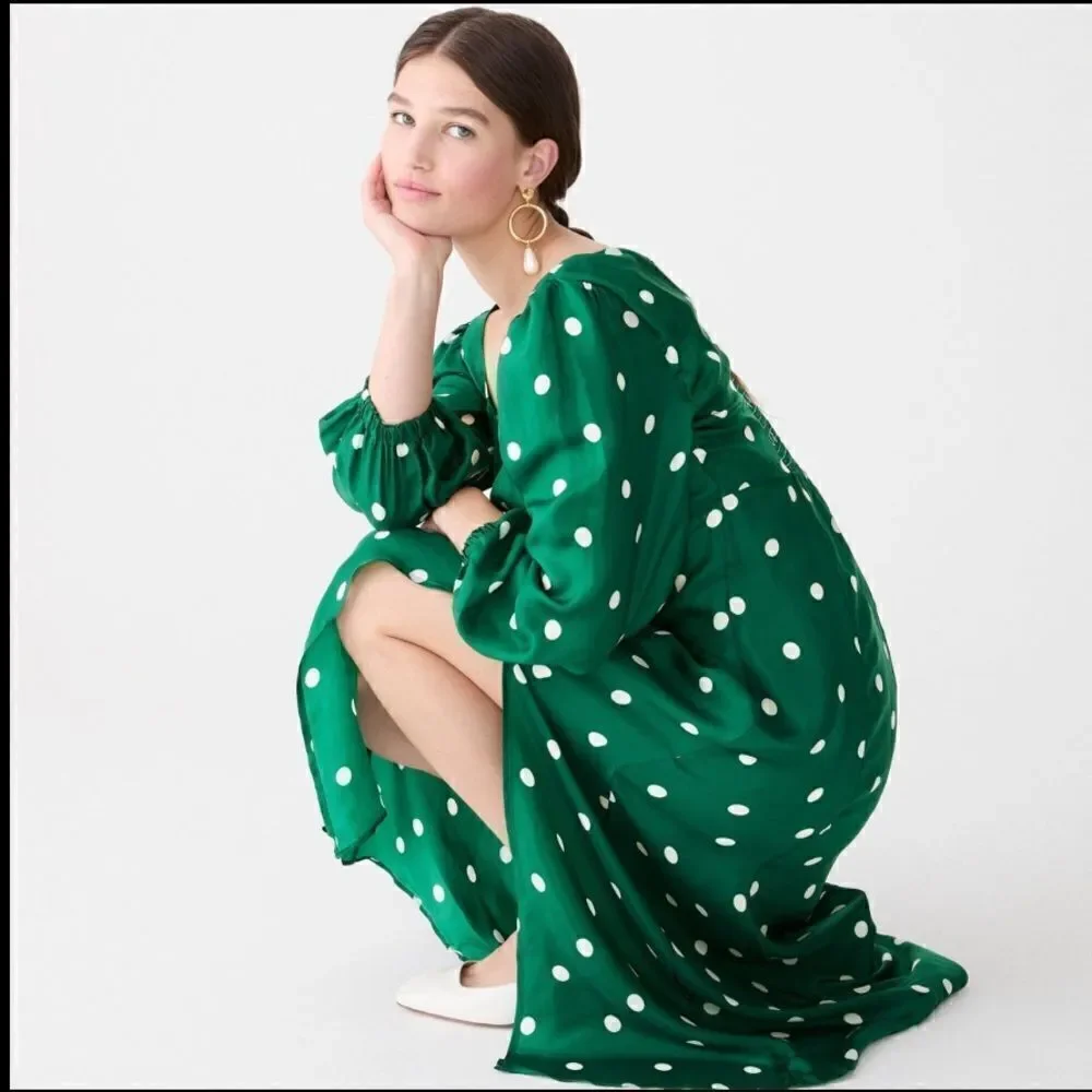 J Crew Sweetheart Long Sleeve Midi Dress in Polka Dot NWT